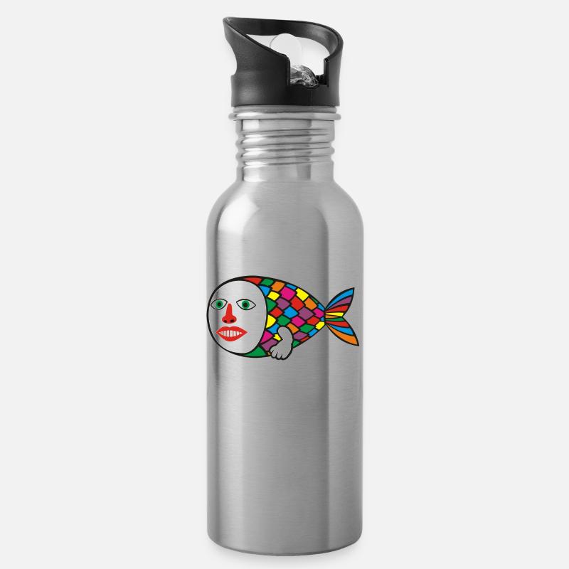 Poisson humain - Gourde avec paille intégrée - argent clair