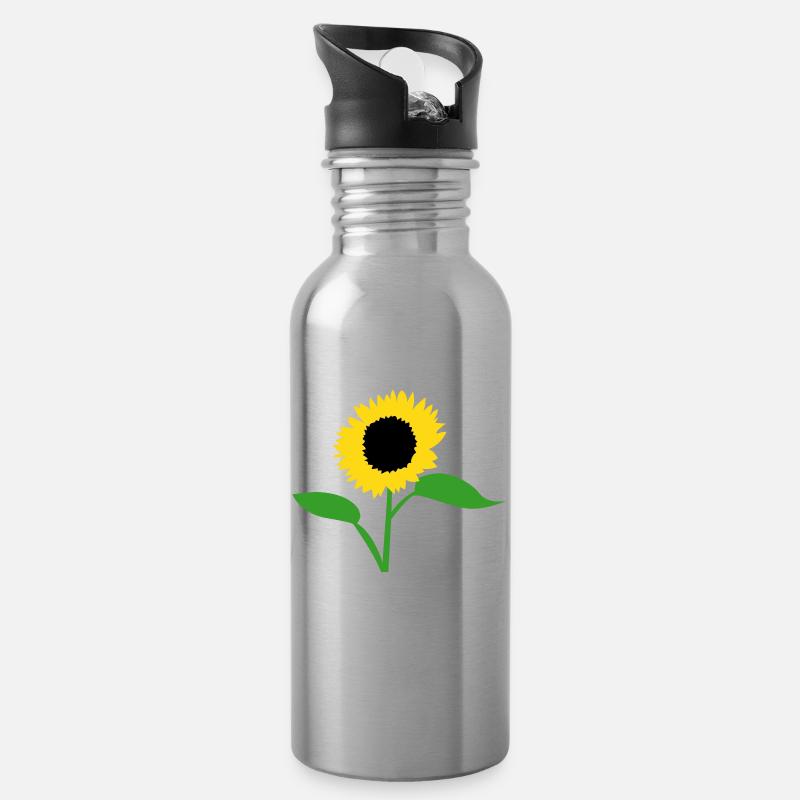 Sommer-Sonnenblumengelb mit offenen Blätter - Trinkflasche mit integriertem Trinkhalm - Lightsilver
