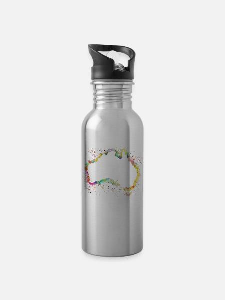 Australien Kontinent - Trinkflasche mit integriertem Trinkhalm - Lightsilver