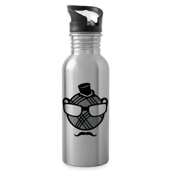 petanque ball smiley mustache glasses - Water bottle with straw - silver - Right