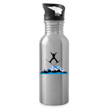 ski and mountain, ski jumping - Water bottle with straw - silver - Right