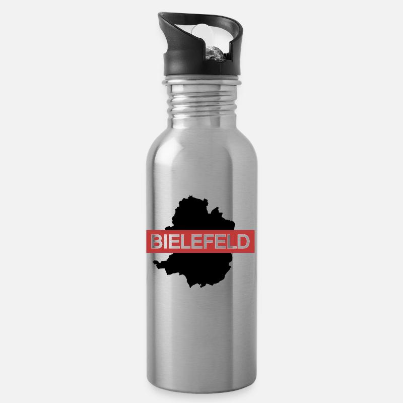 Bielefeld map - Water bottle with straw - silver