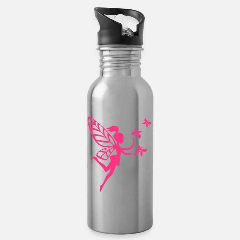 fairy, pixie, butterfly, elves, magic, sorcery - Water bottle with straw - silver