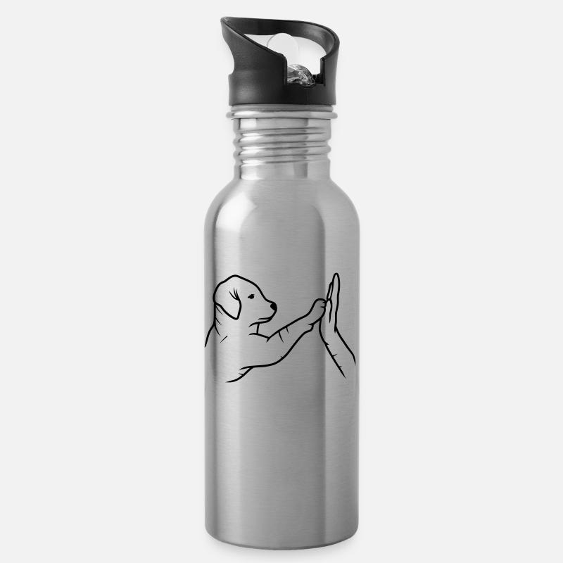 Gib Pfote Hund Hand - Trinkflasche mit integriertem Trinkhalm - Lightsilver