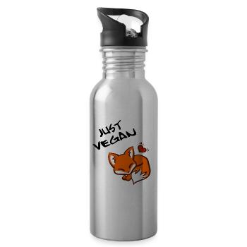 Just Vegan - Fox Geschenkidee Veganer Fuchs - Trinkflasche mit integriertem Trinkhalm - Lightsilver - Rechts