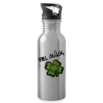 GOOD LUCK! Four-leaf clover - Water bottle with straw - silver - Right