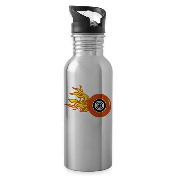 tire wheel flame fire - Water bottle with straw - silver - Right