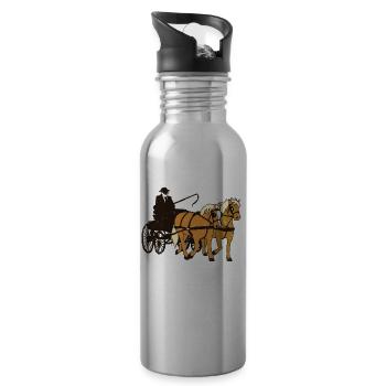Carriage Haflinger Couples Funny Gift - Water bottle with straw - silver - Right