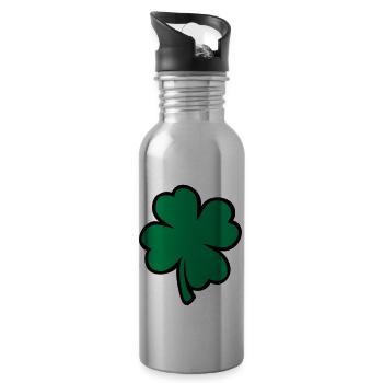 shamrock four-leaf clover irland - Water bottle with straw - silver - Right