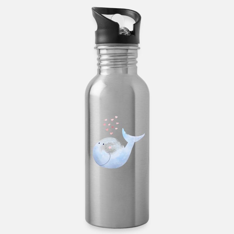 Wal versprüht Herzen I Blauwal Comic - Trinkflasche mit integriertem Trinkhalm - Lightsilver