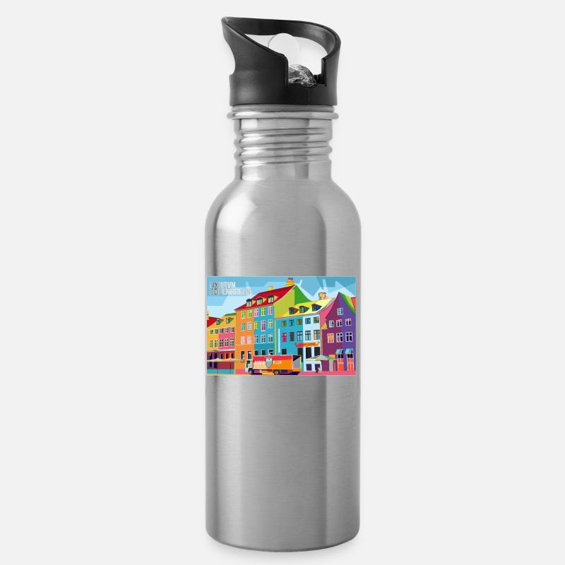 DK-Shirts Nyhavn Pop-Art - Trinkflasche mit integriertem Trinkhalm - Lightsilver