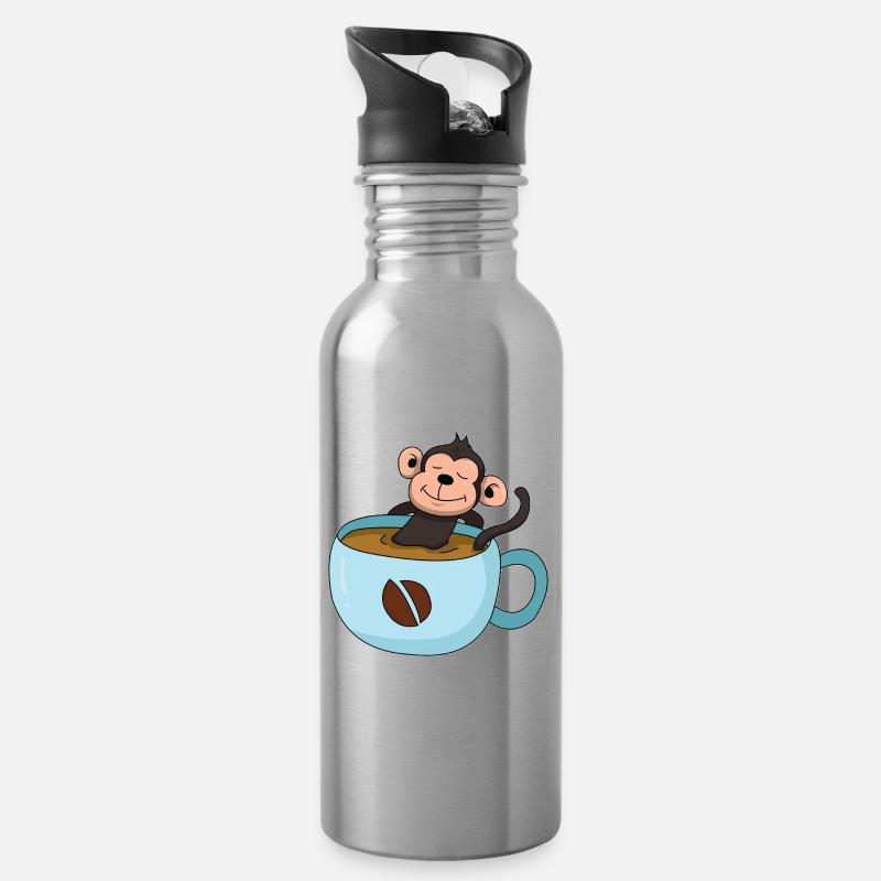 Kaffee-Äffchen - Trinkflasche mit integriertem Trinkhalm - Lightsilver