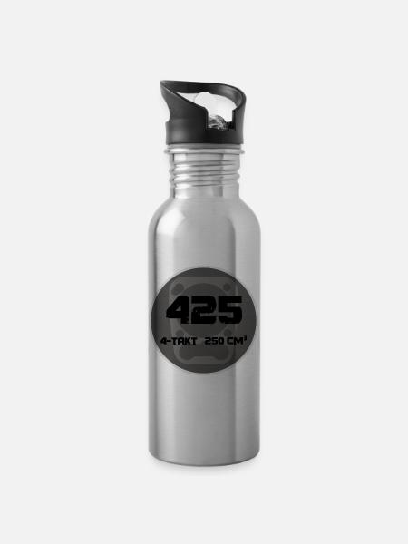 Vier Takt 250cc Badge Motiv - Trinkflasche mit integriertem Trinkhalm - Lightsilver