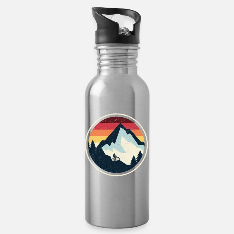 Sunset Peak MTB Silhouette - Water bottle with straw - silver