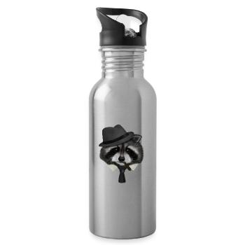 Gangster Mafia Waschbär - Trinkflasche mit integriertem Trinkhalm - Lightsilver - Rechts
