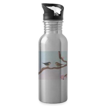 Spring birds - Water bottle with straw - silver - Right
