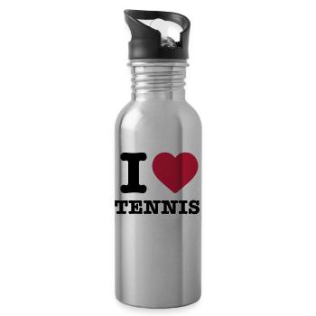 I love tennis heart sport ball raquette player - Gourde avec paille intégrée - argent clair - Droite