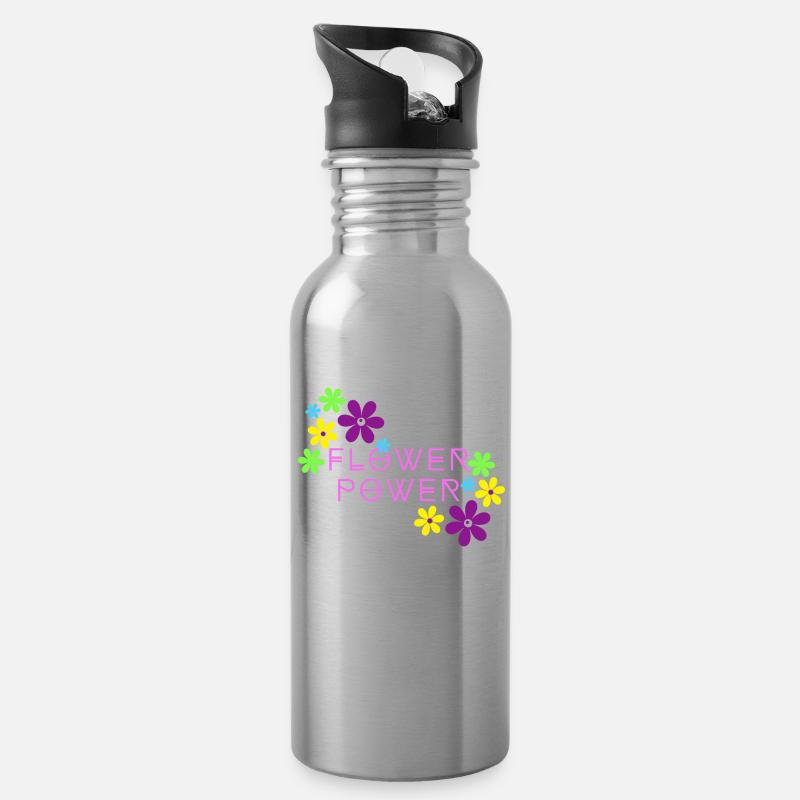Flower power rose - Gourde avec paille intégrée - argent clair