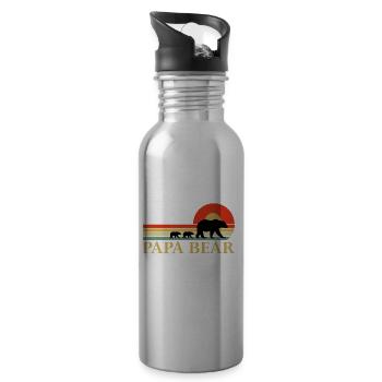 Vintage Retro Papa Bär Papa Vatertagsgeschenk - Trinkflasche mit integriertem Trinkhalm - Lightsilver - Rechts