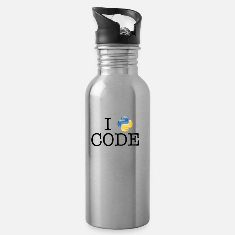 I love code - Python - Trinkflasche mit integriertem Trinkhalm - Lightsilver