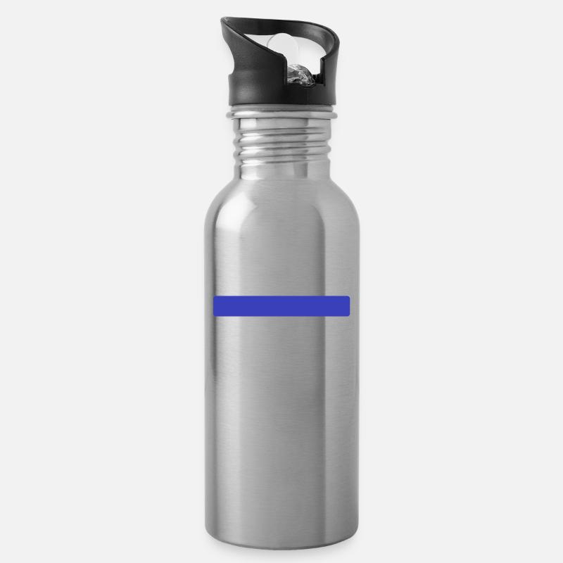Blauer Streifen - Trinkflasche mit integriertem Trinkhalm - Lightsilver