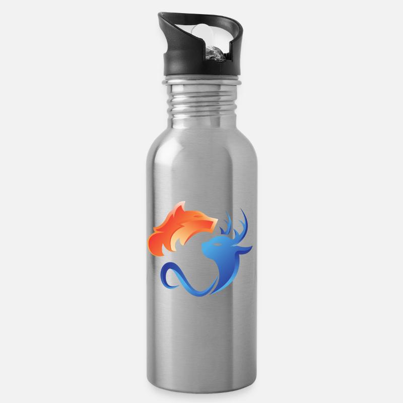 Feuer und Wasser, Gegensätze, Fuchs, Hirsch - Trinkflasche mit integriertem Trinkhalm - Lightsilver