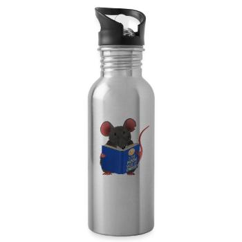 Leseratte / Maus - Ist der Mond aus Käse - Trinkflasche mit integriertem Trinkhalm - Lightsilver - Rechts