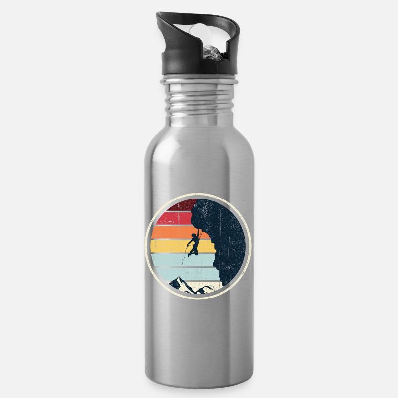 Retro-Sonnenuntergangsklettern auf der Klippe - Trinkflasche mit integriertem Trinkhalm - Lightsilver