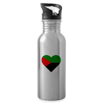 Coeur rouge vert noir couleur drapeau Martinique - Gourde avec paille intégrée - argent clair - Droite