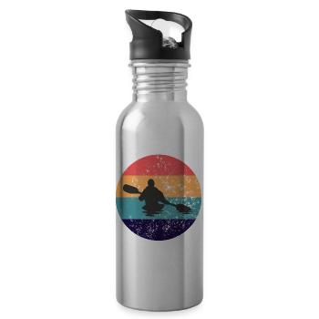 Kayaking Vintage Retro Kayaker Kayak Lover gift - Water bottle with straw - silver - Right