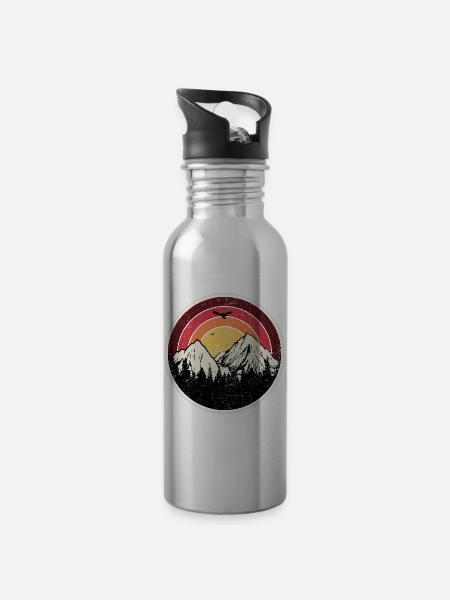 Illustration du rond de la montagne Sunset Peaks - Gourde avec paille intégrée - argent clair
