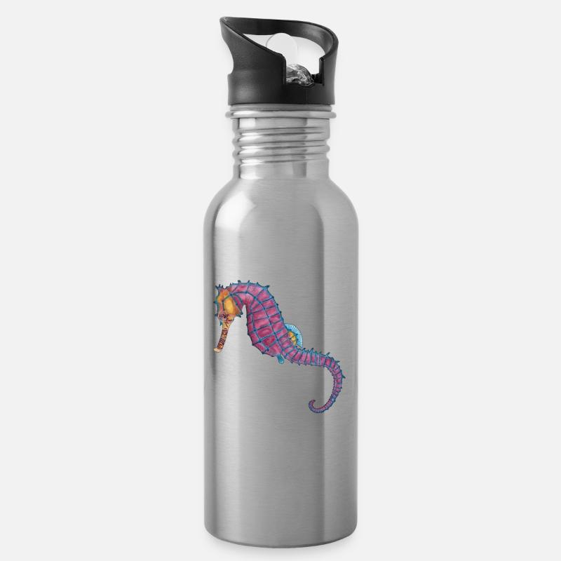 Seepferdchen Seepferd - Trinkflasche mit integriertem Trinkhalm - Lightsilver