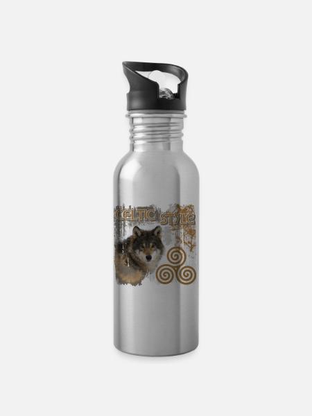 celts 9 with wolf and triskele - Water bottle with straw - silver