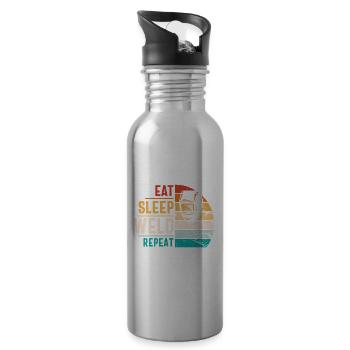 Schweißer Zitat Lustiges Design Essen Schlaf Schweißen Wiederholen - Trinkflasche mit integriertem Trinkhalm - Lightsilver - Rechts