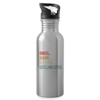Onkel Mann Mythos Grillmeister Geschenk - Trinkflasche mit integriertem Trinkhalm - Lightsilver - Rechts