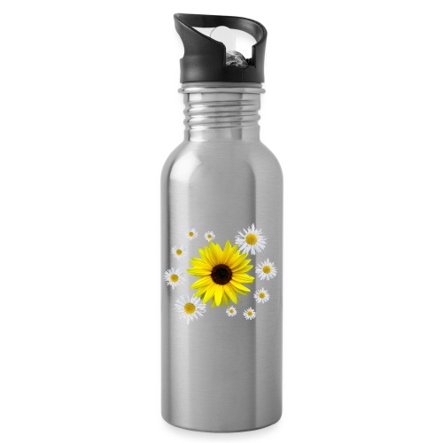 Sonnenblume mit Margeriten Blüten, floral, Blume - Trinkflasche mit integriertem Trinkhalm