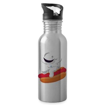 Hot Dog Fast Food Astronaut Astronomy - Water bottle with straw - silver - Right