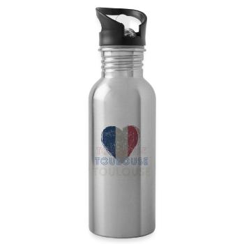 Badge retro, Toulouse France est ma ville natale - Gourde avec paille intégrée - argent clair - Droite