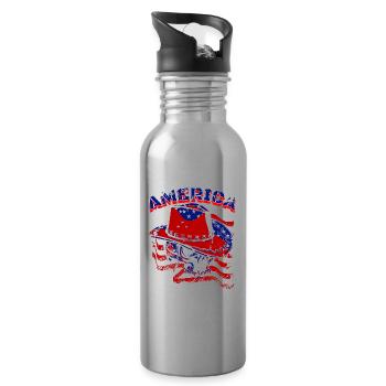 A Beautiful Cowboy Skull with US Flag Design - Water bottle with straw - silver - Right
