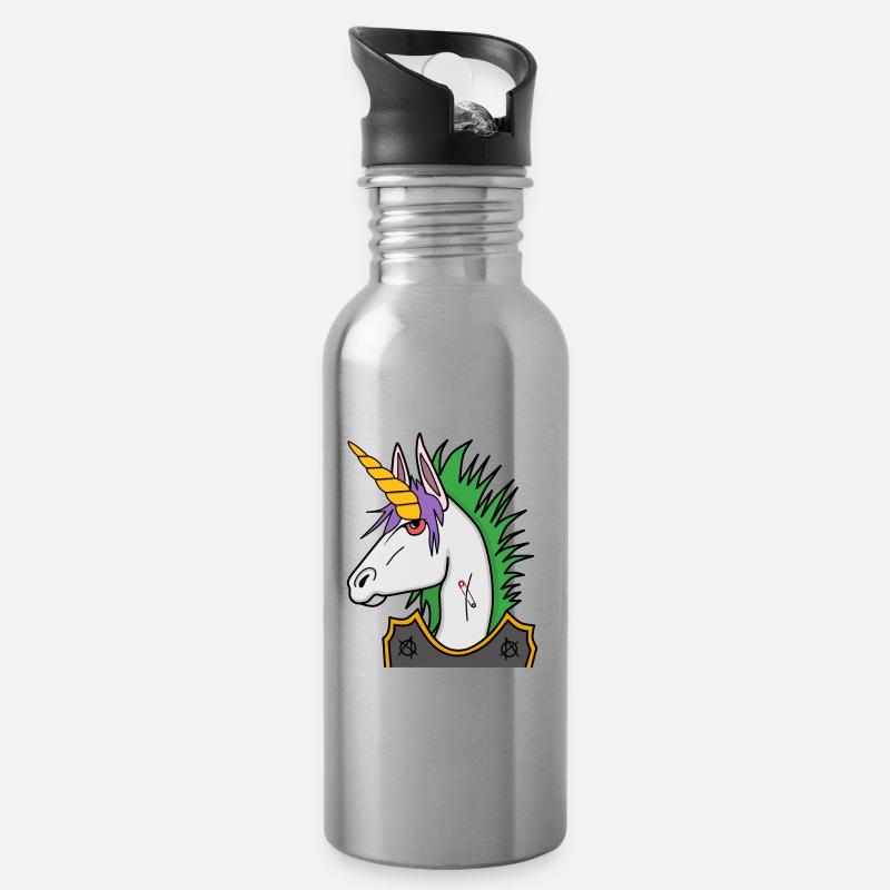 Einhorn Punk - Trinkflasche mit integriertem Trinkhalm - Lightsilver