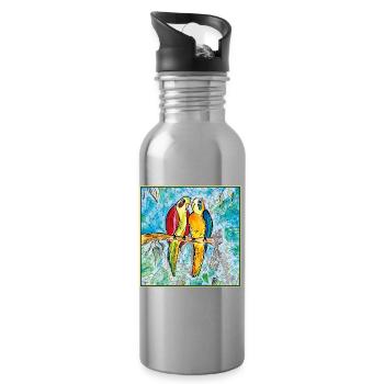 Pair of parrots - Water bottle with straw - silver - Right