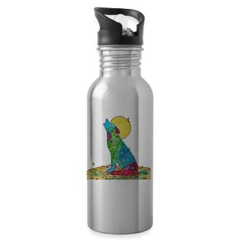 Howling Wolf Illustration - Water bottle with straw - silver - Right