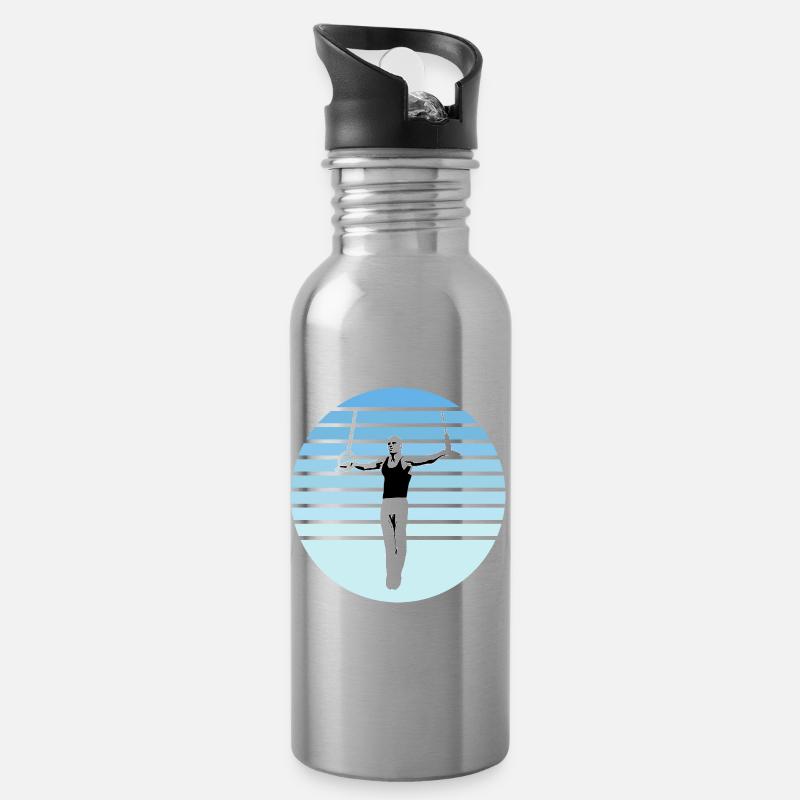 Turnen, Turner an Ringen, Gymnastics - Trinkflasche mit integriertem Trinkhalm - Lightsilver