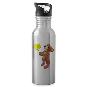 Ours en peluche avec fleur et bouche baiser 3D - Gourde avec paille intégrée - argent clair - Droite