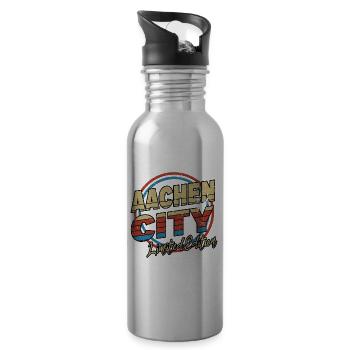 Aachen Germany City Font 80s Style - Water bottle with straw - silver - Right