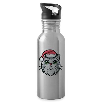 Schönes Kätzchen mit Weihnachtshut - Trinkflasche mit integriertem Trinkhalm - Lightsilver - Rechts