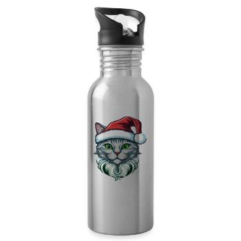 Gorgeous kitten wearing Santa hat - Water bottle with straw - silver - Right