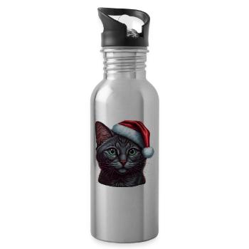 Superbe œuvre d’art numérique de chaton de Noël, le - Gourde avec paille intégrée - argent clair - Droite