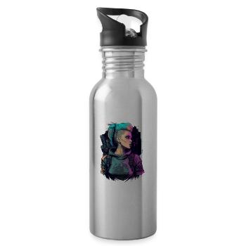 Fearless futuristic Women for Video Game Lovers - Water bottle with straw - silver - Right