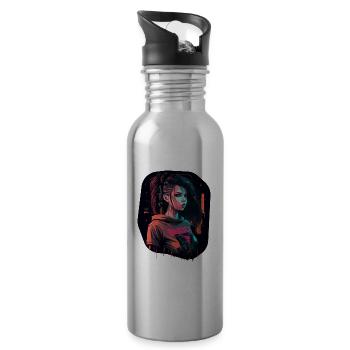 Cooles Design eines schönen Cyber Girls - Trinkflasche mit integriertem Trinkhalm - Lightsilver - Rechts